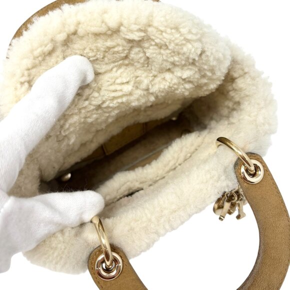 Christian Dior Lady Dior Cannage Mouton 2way Mini Bag Camel Gold Suede [105603] - Picture 14 of 15